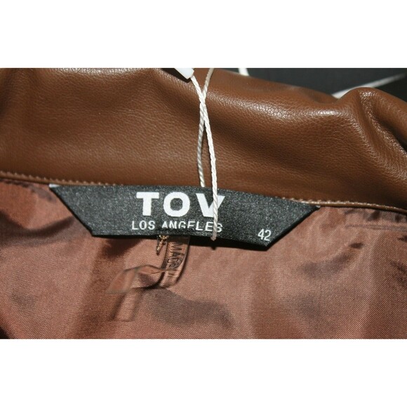 TOV Los Angeles Jacket NWT Brown Faux Leather Cropped Raw Cut Ruffled Size 12 - Picture 5 of 7